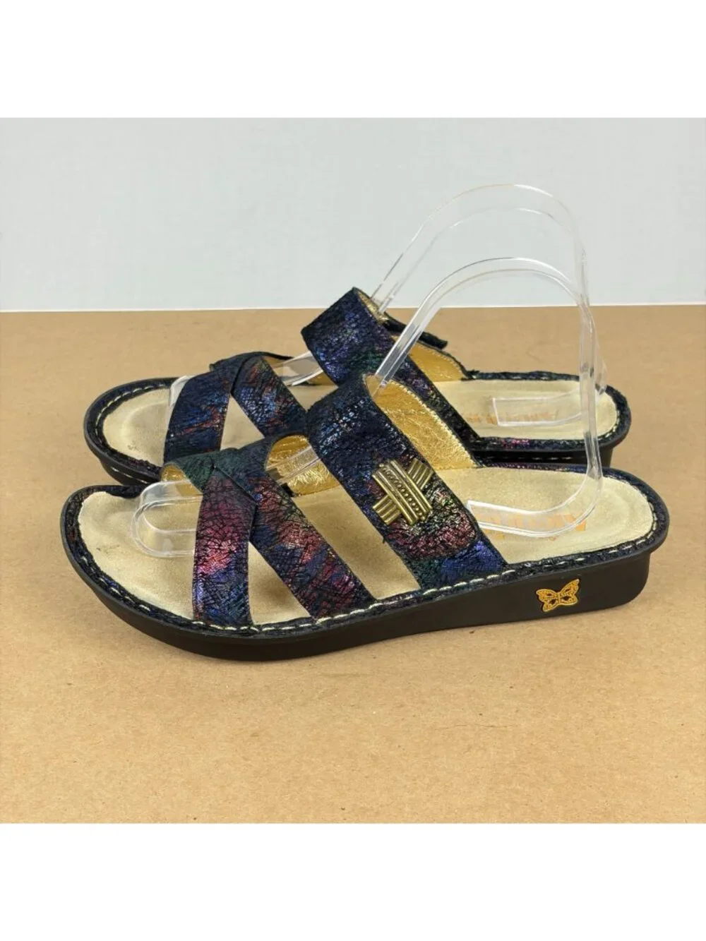Alegria Victoriah Metallic Multicolor Sandals Womens 8/8.5 EU 38 Black Slip On